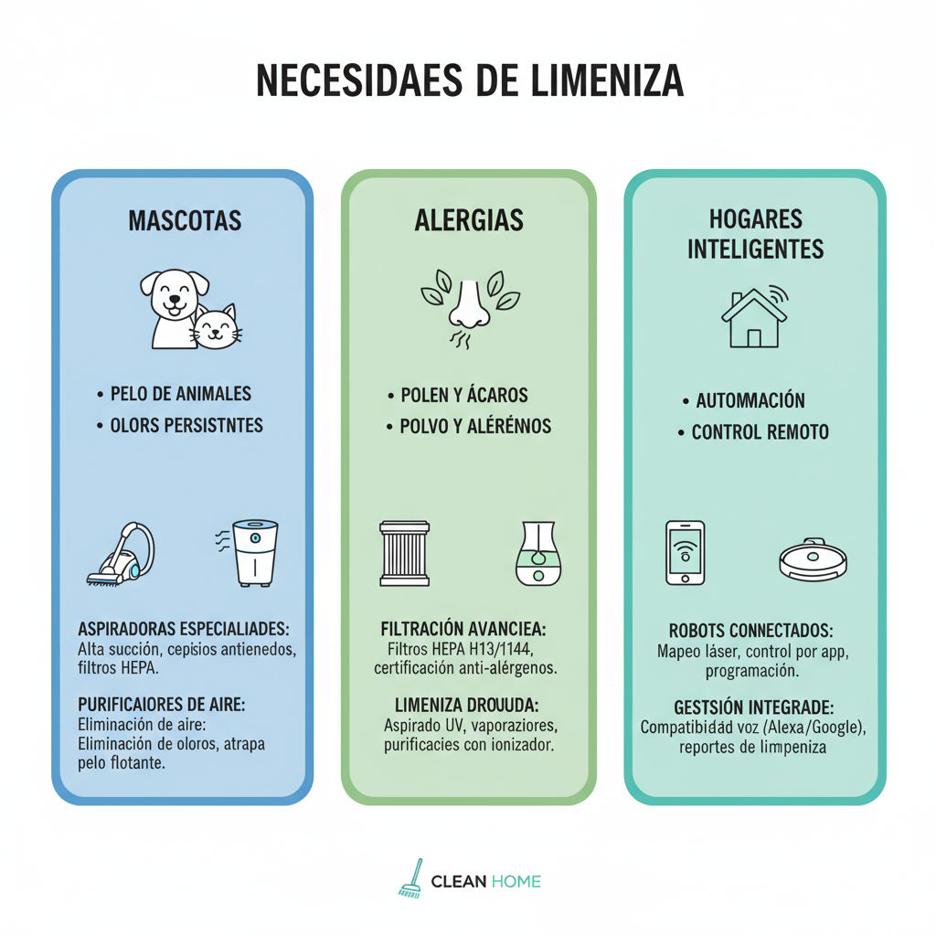 robots aspiradores necesidades específicas mascotas alergias hogar inteligente 2025