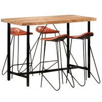 Muebles de Bar de 5 Piezas - Madera Maciza y Cuero