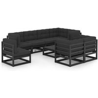 Juego de Muebles de Jardín 9 Piezas con Cojines de Madera de Pino Maciza