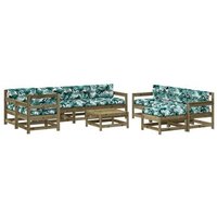 Juego de Muebles de Jardín de 10 Piezas con Cojines de Madera de Pino Juego de Muebles de Jardín de 10 Piezas con Cojines de Madera de Pino