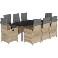 Set de comedor de jardín 9 piezas con cojines de rattan sintético
