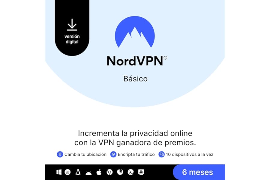 NordVPN Básico - Suscripción VPN Premium por 6 Meses para 10 Dispositivos (Código Digital)