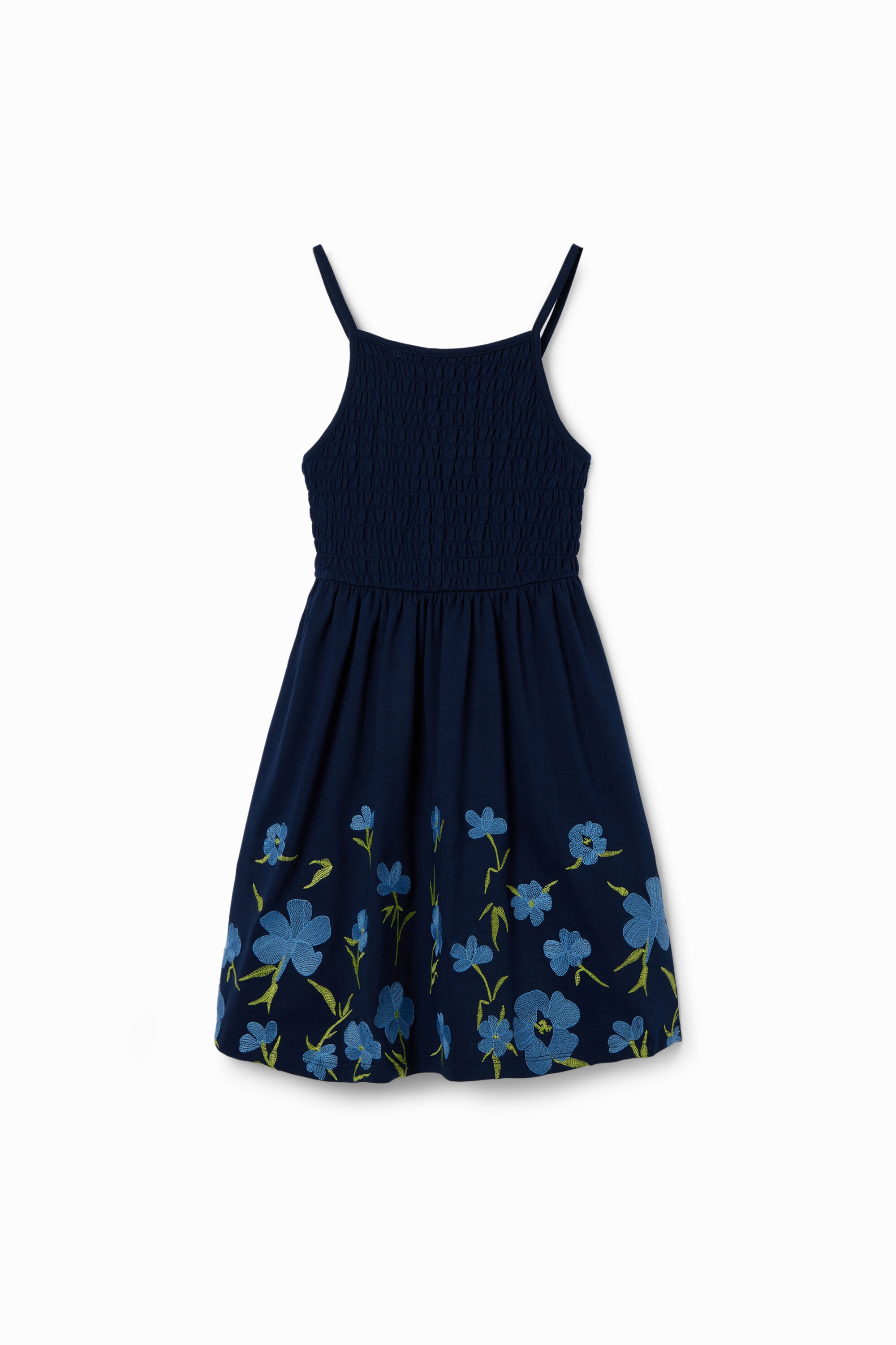 Vestido con tirantes y flores bordadas de Desigual