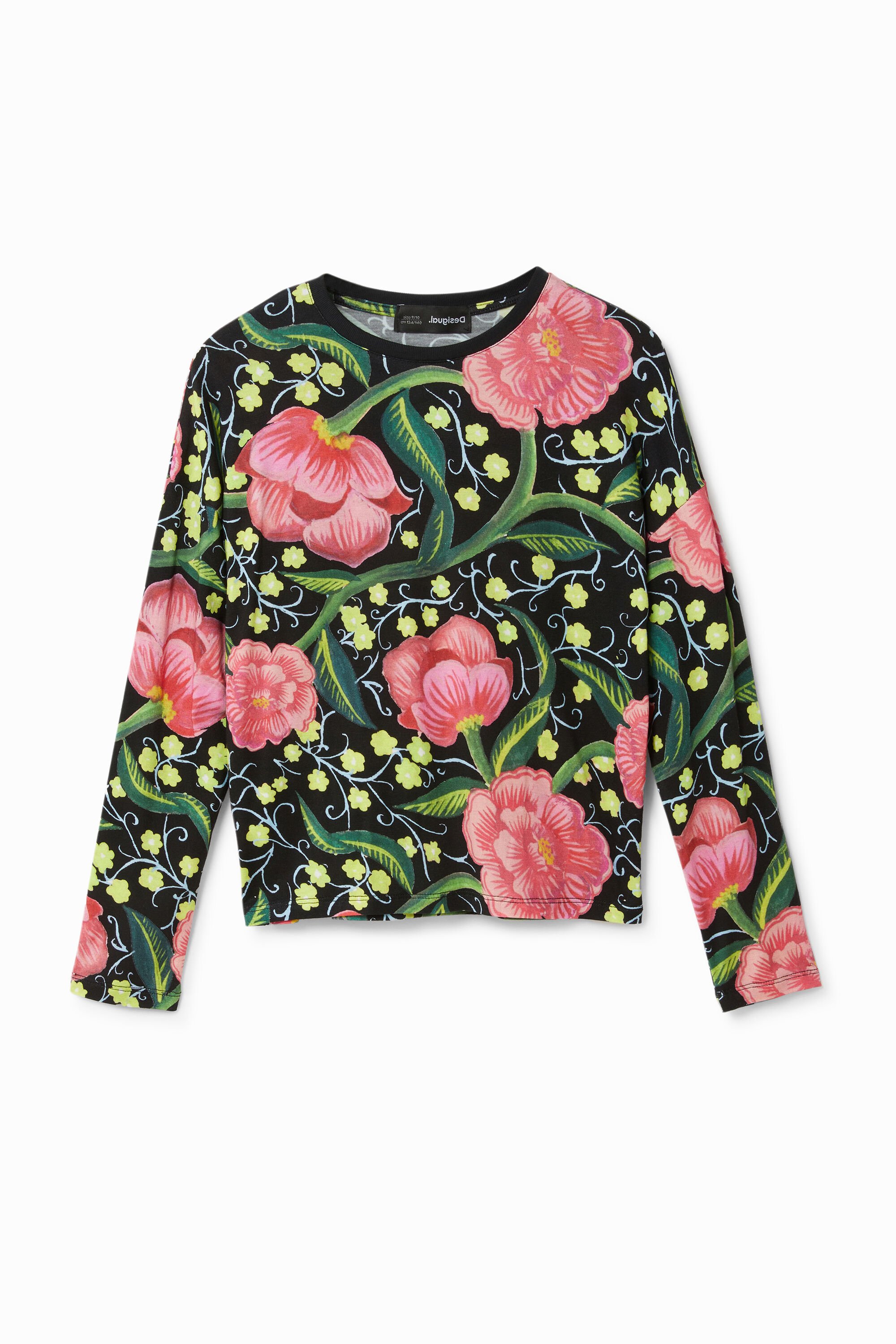 Camiseta Flores Manga Japonesa Desigual