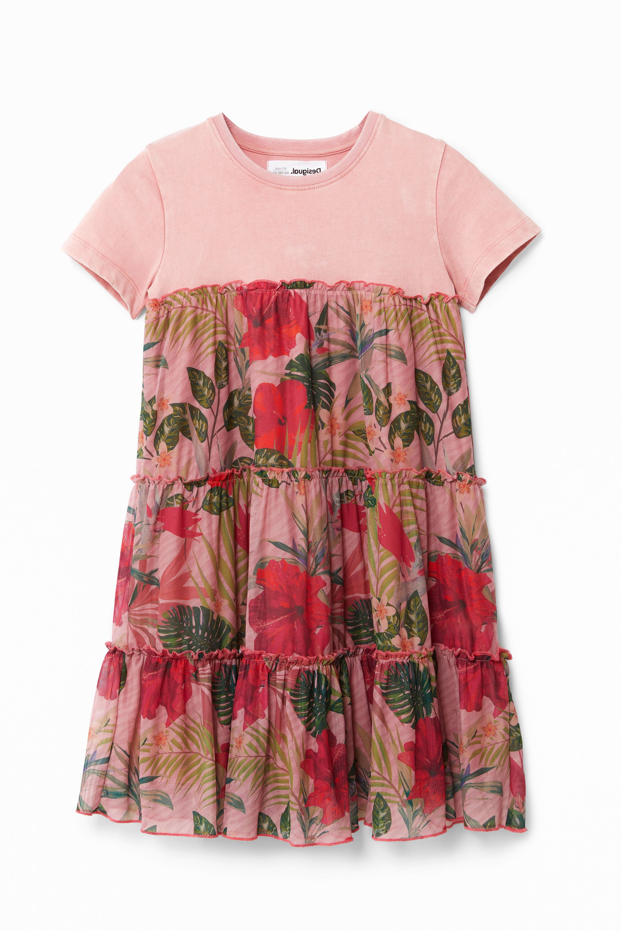 Desigual Vestido Camisero con Volantes y Estampado de Flores