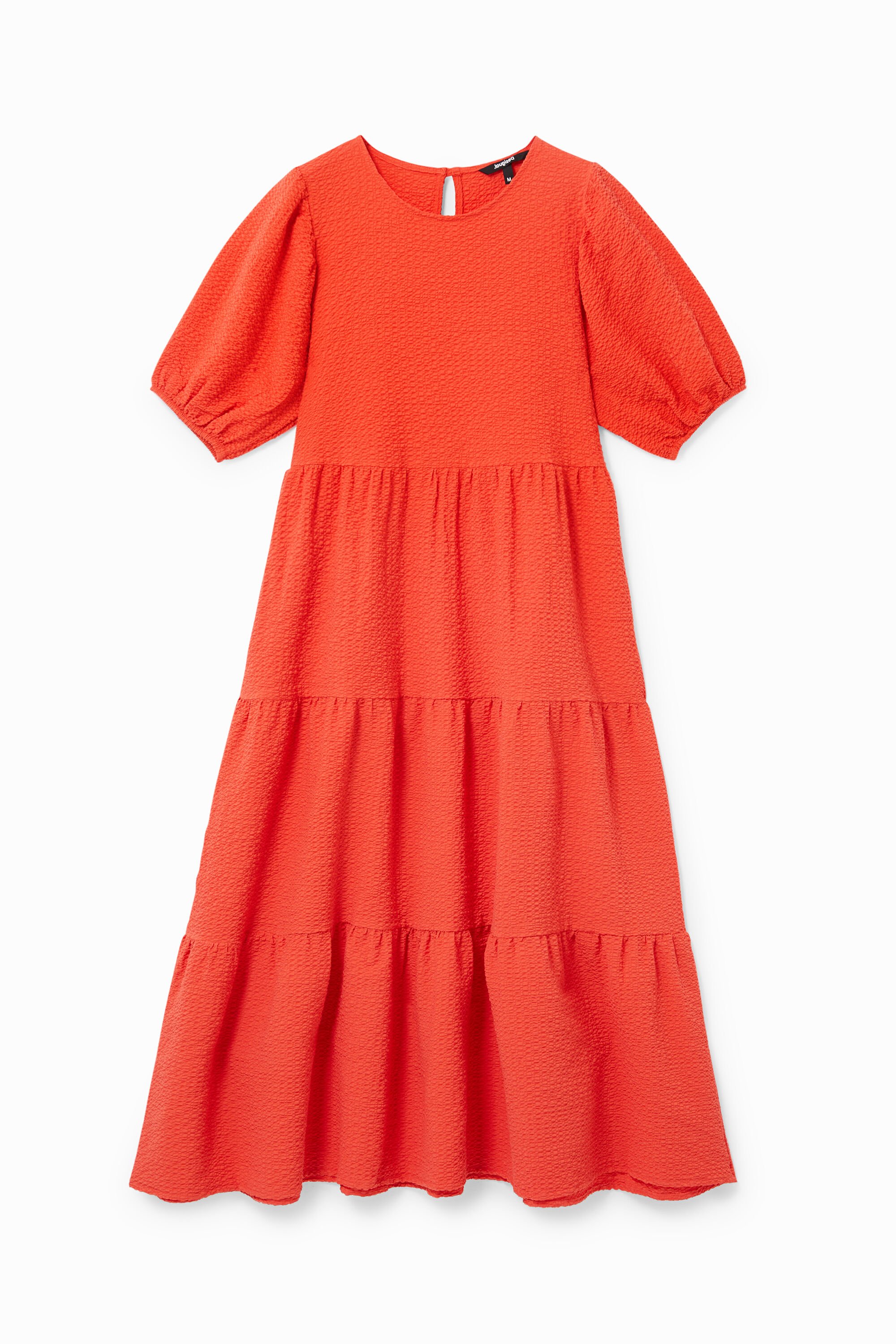 Vestido Liso Texturizado Midi Desigual