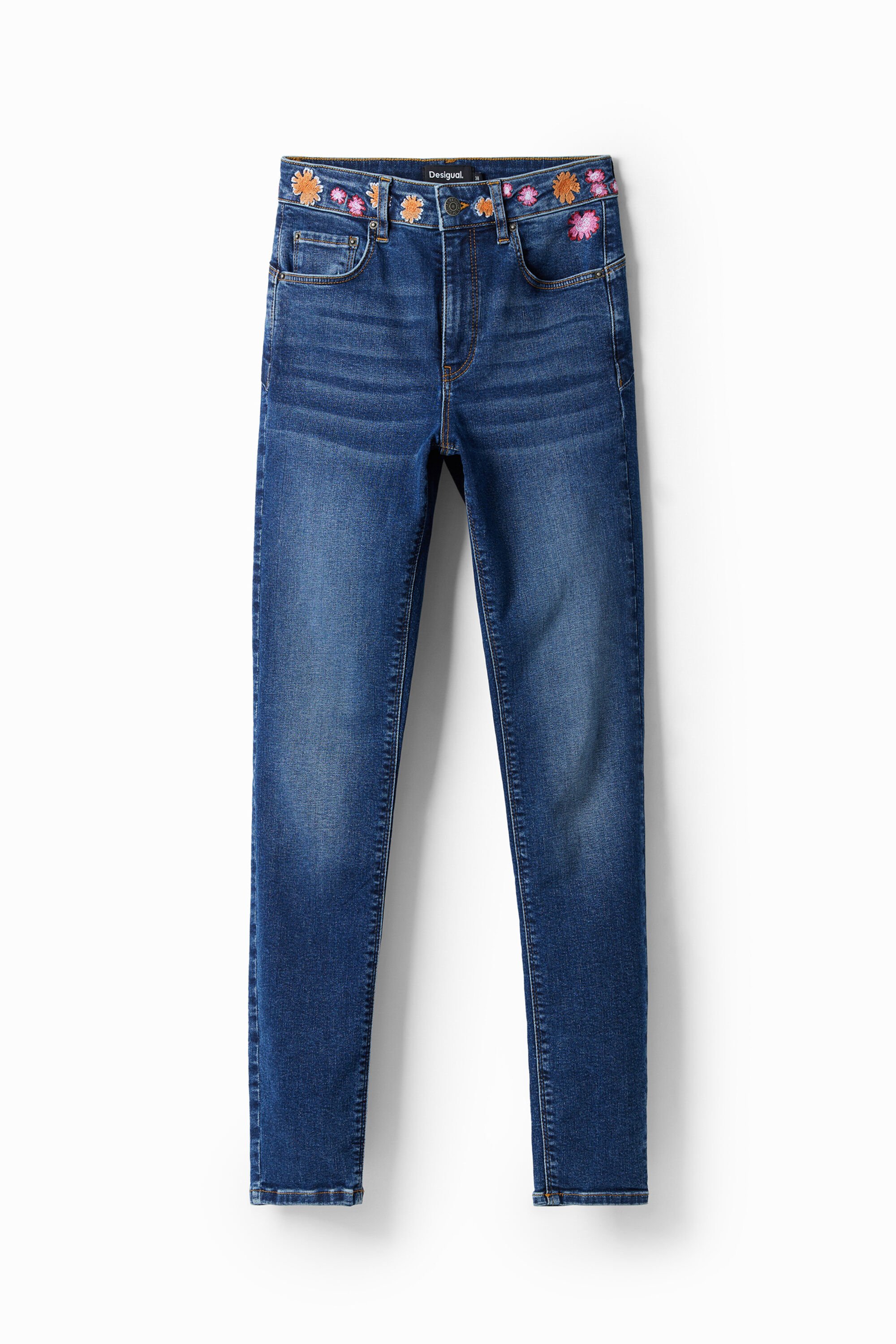 Vaqueros Slim Desigual con Flores Bordadas Vaqueros Slim Desigual con Flores Bordadas