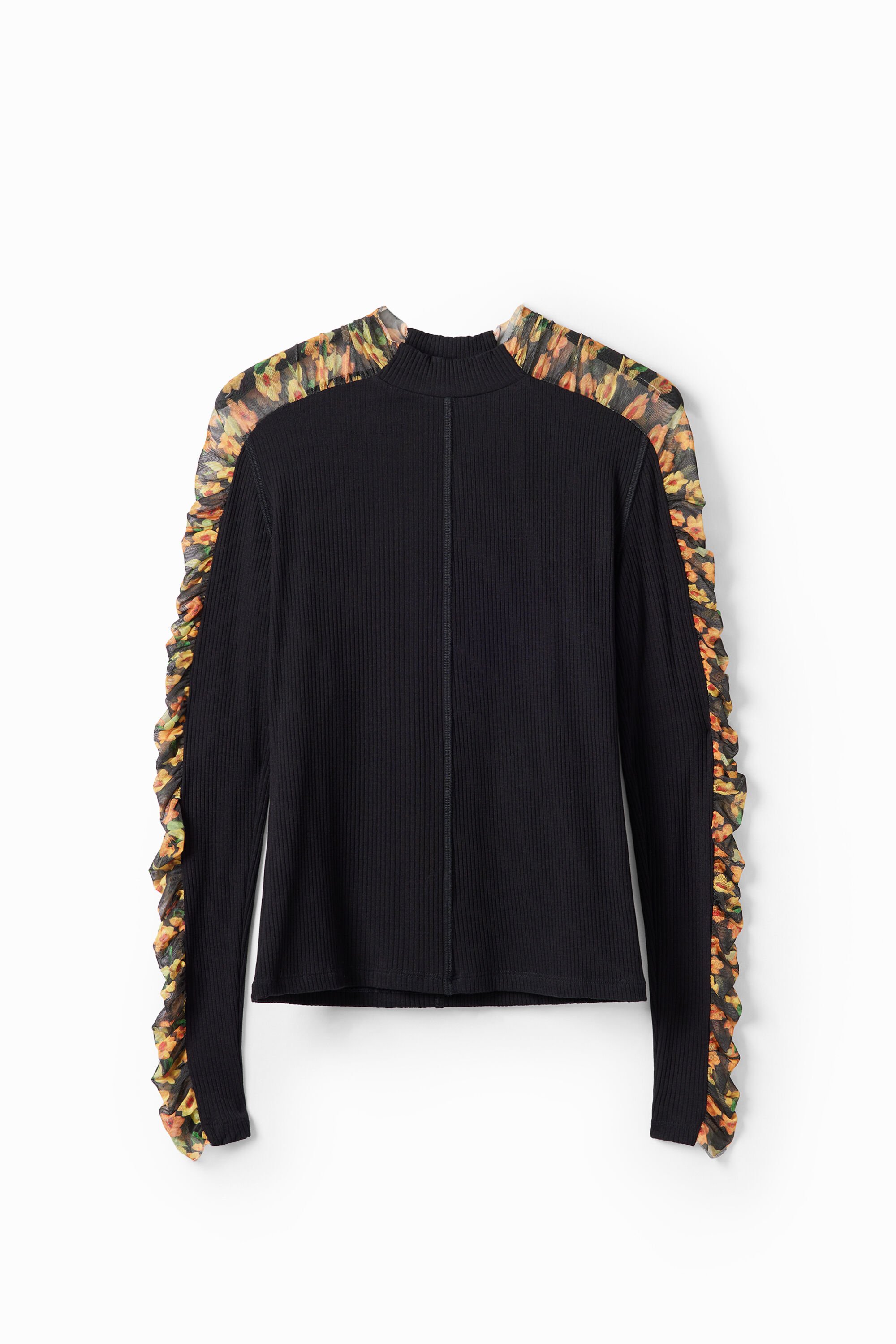 Camiseta de Mujer de Tul con Estampado Floral Camiseta de Mujer de Tul con Estampado Floral
