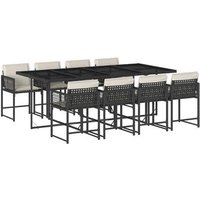 Set de comedor de jardín 9 piezas + cojines de ratán sintético