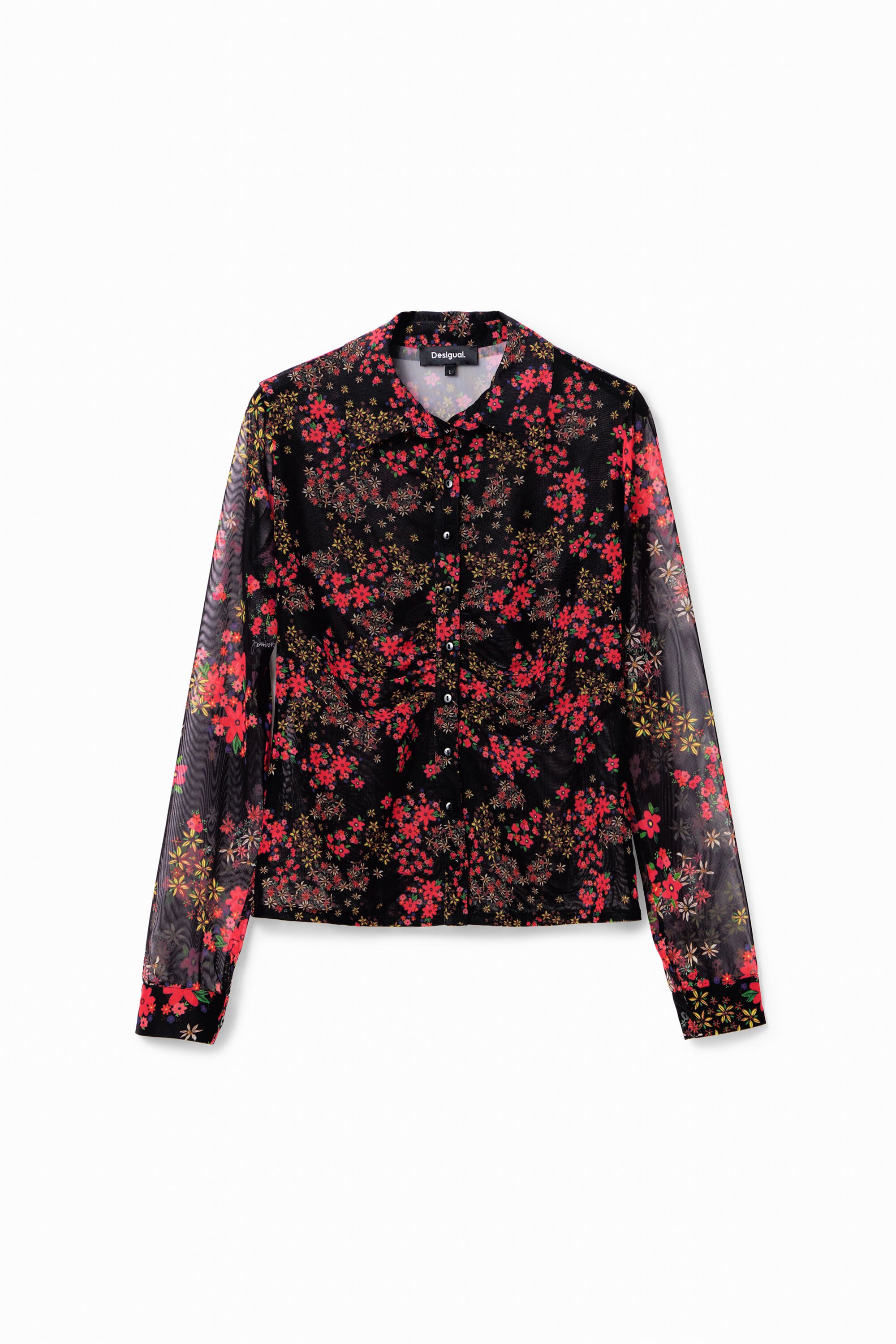 Camisa fruncida tul floral fehombre
