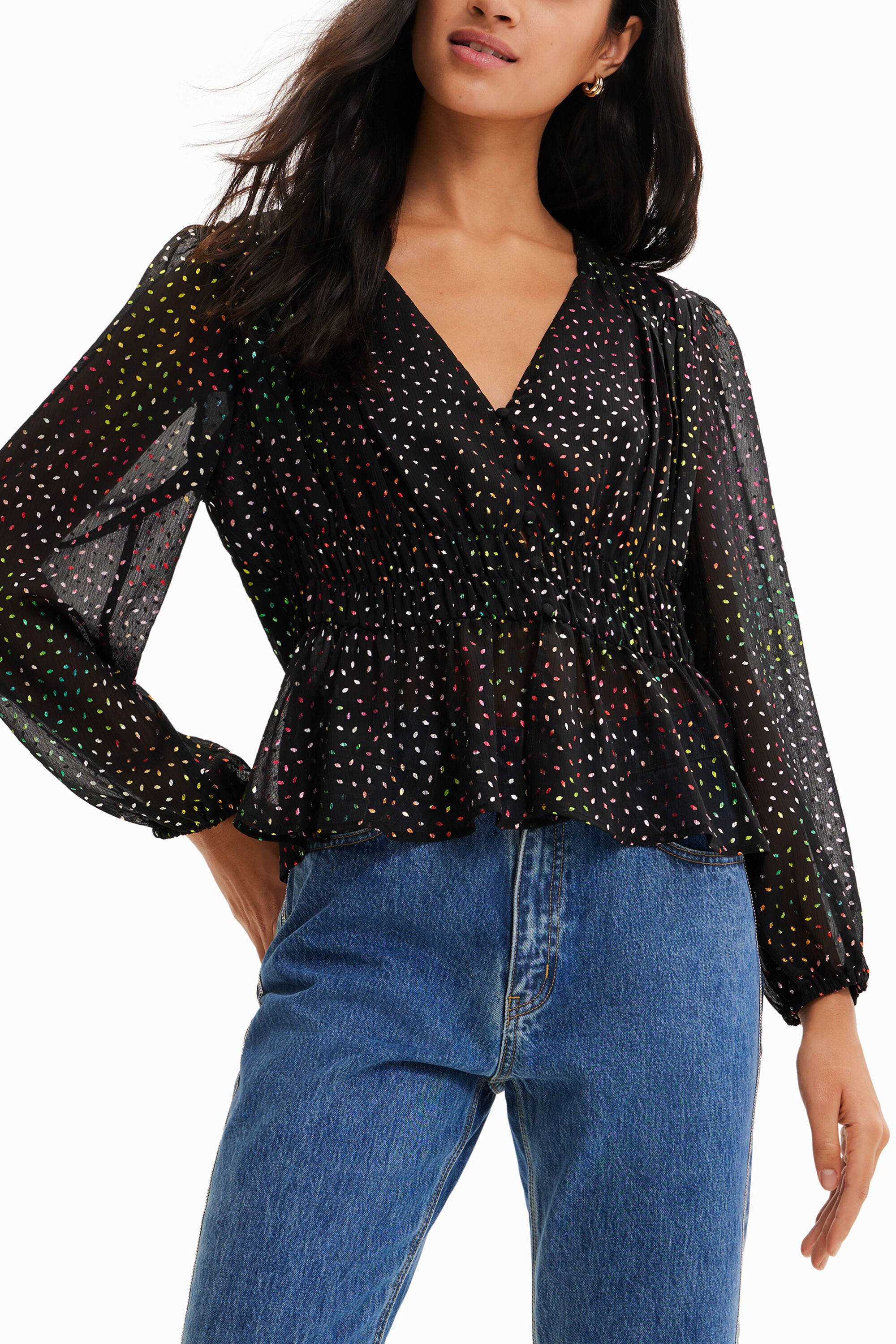 Blusa de gasa con brillo