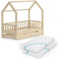 Cama En Forma De Casa Wiki Marrón 80x160 Cm Con Cama De Invitados Y 2 Colchones Vitalispa