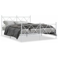 Cama Matrimonial Estructura Metal Con Cabecero Y Estribo Blanco 160x200 Cm