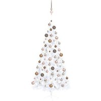 Árbol de Navidad Artificial con Luces y Bolas Blancas, 120 cm Árbol de Navidad Artificial con Luces y Bolas Blancas, 120 cm