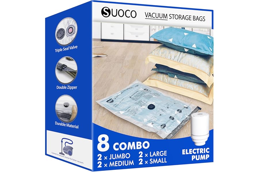 Bolsas al Vacío para Ropa SUOCO con Bomba Eléctrica