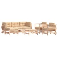 Juego de Muebles de Jardín de Madera Maciza de 7 Piezas con Cojines