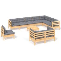 Juego de Muebles de Jardín 11 piezas con cojines de madera maciza pino