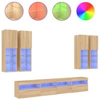 Muebles de TV de pared con luces LED 7 piezas Roble Sonoma