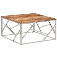 Mesa De Centro Acero Inoxidable Y Madera Maciza Acacia Cfw772388