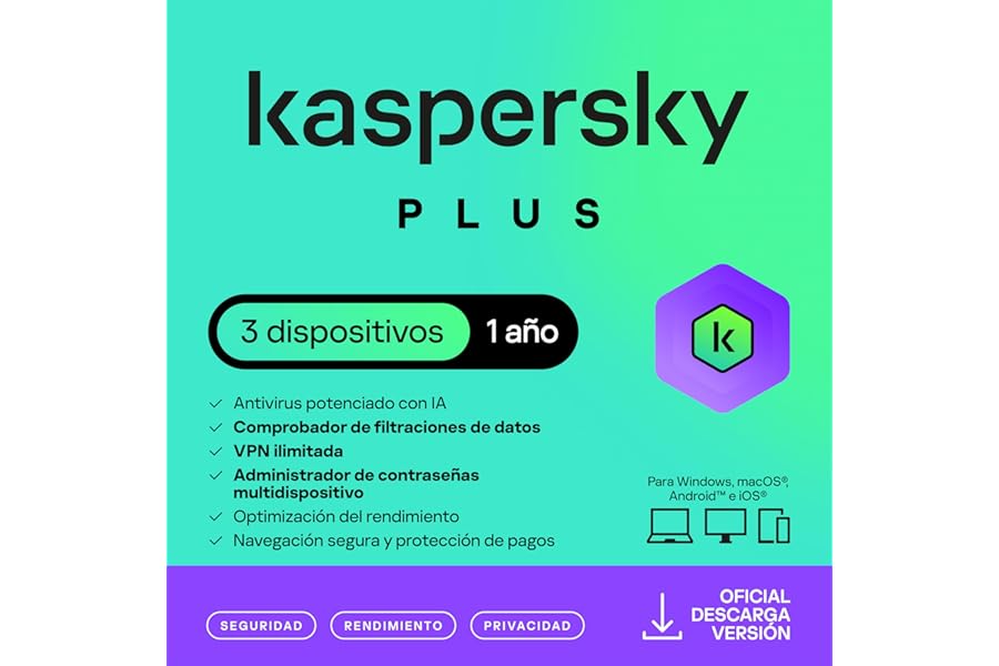 Kaspersky Plus Internet Security 2025 para 3 Dispositivos - 1 Año