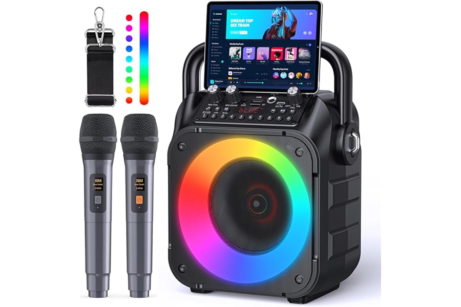 Singingmate Sistema de Altavoz Karaoke Portátil con 2 Micrófonos Inalámbricos