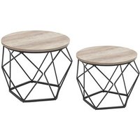 Set De 2 Mesas De Café Con Estructura Metálica, Diseño Robusto, Greige Y Negro