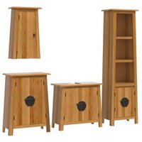 Conjunto de Muebles de Baño 4 Piezas de Madera Maciza de Pino