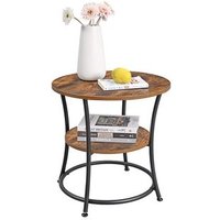 Mesa Auxiliar Redonda Doble Estante Estilo Rústico Marrón 55 Cm