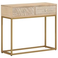 Mesa Consola Madera Maciza De Mango Y Hierro 90x30x76 Cm