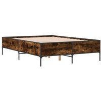 Estructura de Cama de Metal y Madera Roble Ahumado 160x200cm Estructura de Cama de Metal y Madera Roble Ahumado 160x200cm