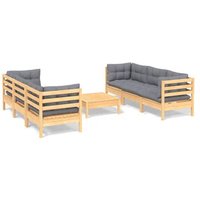 Juego de muebles de jardín de 7 piezas con cojines de madera de pino - Vidaxl