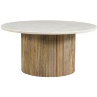Mesa de Centro Redonda D.70 Cm en Mármol Blanco y Madera Maciza de Mango Mesa de Centro Redonda D.70 Cm en Mármol Blanco y Madera Maciza de Mango