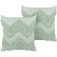 Conjunto de 2 Cojines de Algodón 45 X 45 Cm con Borlas Conjunto de 2 Cojines de Algodón 45 X 45 Cm con Borlas
