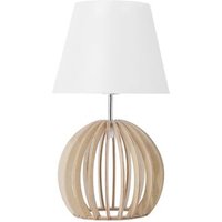 Lámpara de Mesa Samo Base Madera Redonda Clara Pantalla Tela Blanca Lámpara de Mesa Samo Base Madera Redonda Clara Pantalla Tela Blanca