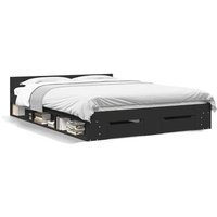 Cama Matrimonial 150x200 cm con Cajones Madera Ingeniería Negra CFW49787