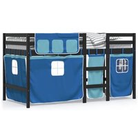 Cama Alta Para Niños Con Cortinas Madera Pino 90x190 Cm
