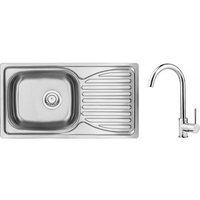 Fregadero de acero con grifo y desagüe de una taza