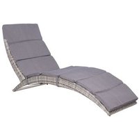 Tumbona Plegable con Cojín Ratán Sintético Gris Tumbona Plegable con Cojín Ratán Sintético Gris