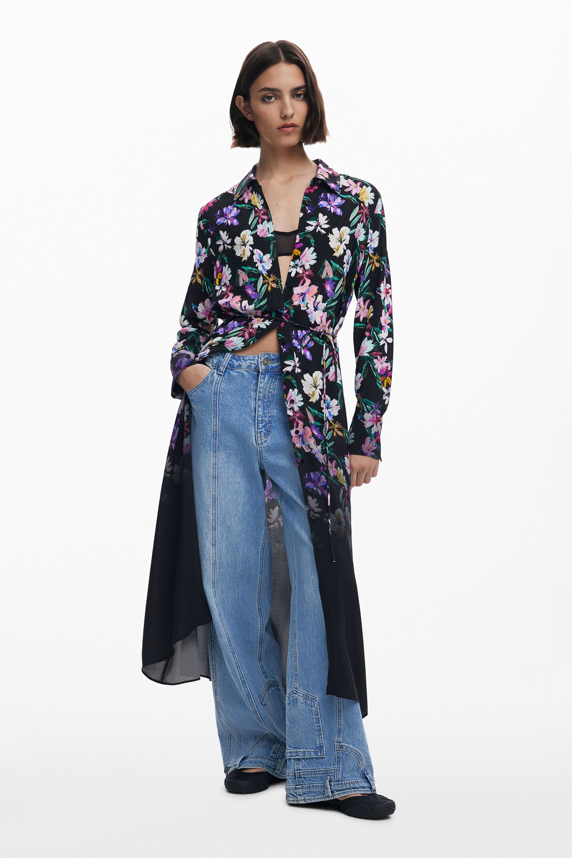 Vestido camisero flores degradado Desigual Vestido camisero flores degradado Desigual