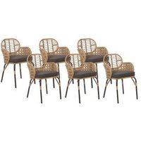 Conjunto de 6 Sillas de ratán, respaldo trenzado Pratello - Natural Conjunto de 6 Sillas de ratán, respaldo trenzado Pratello - Natural