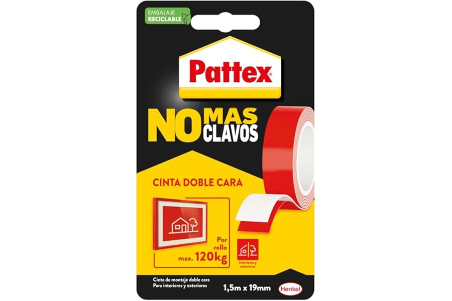 Pattex Cinta Adhesiva No Más Clavos Doble Cara Extrafuerte Pattex Cinta Adhesiva No Más Clavos Doble Cara Extrafuerte