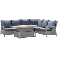 Mueble de jardín con esquinas de mimbre y mesa ajustable Mueble de jardín con esquinas de mimbre y mesa ajustable