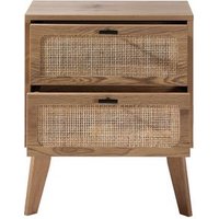 Mesita de Noche con 2 Cajones y Frentes de Ratán - Alia L45 cm
