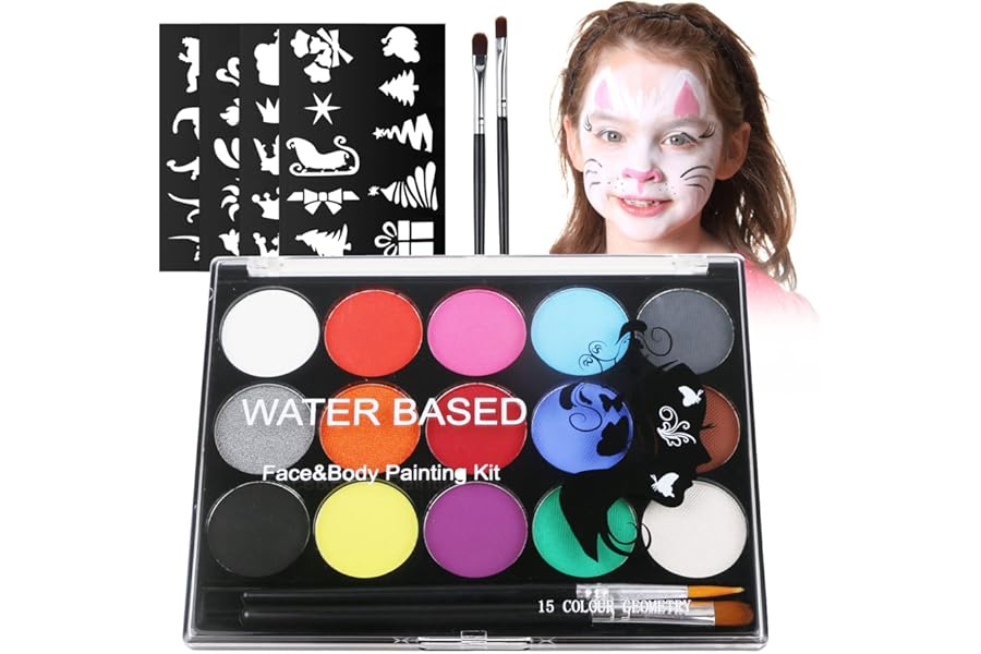 Kit de Pintura Corporal y Facial URAQT con 15 Colores y 32 Plantillas Kit de Pintura Corporal y Facial URAQT con 15 Colores y 32 Plantillas