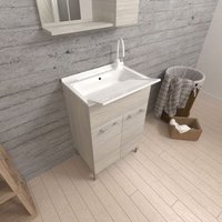 Mueble Lavadero 50cm Roble Gris Con Tabla Lavadero Extraíble