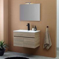 Mueble de Baño Colgado Roble Brown 80cm con Lavabo y Espejo