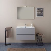Mueble de Baño Suspendido 80cm con Lavabo y Espejo