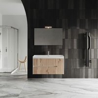 Mueble de Baño Suspendido 100cm Roble Dorado con Espejo