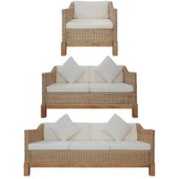 Sofá de ratán natural de 3 piezas con cojines