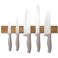 Juego de 6 Cuchillos con Colgador Magnético de Madera de Acacia